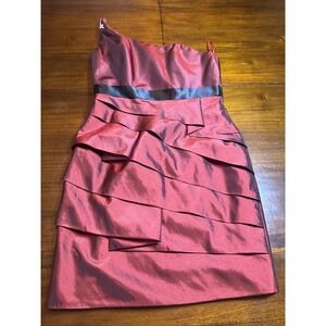 NWT Impression Red Satin Formal Cocktail Dress Size 12 Jeweled Shoulder MSRP$200